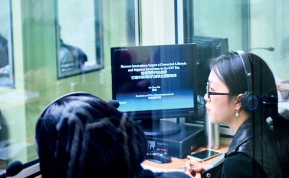 Students working in a language lab